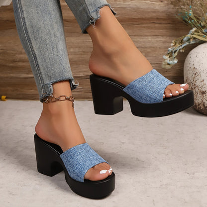 Summer Women Sandals Open-Toe Thick Platform Sandals Flip Flops Outdoor Chunky Heel Fashion Minimalist High Heels Shoes Women