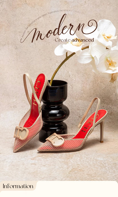 Women's Shoes 2025 Summer Sandals Breathable Mesh Heels Red Luxury Brand Girls Shoes Woman