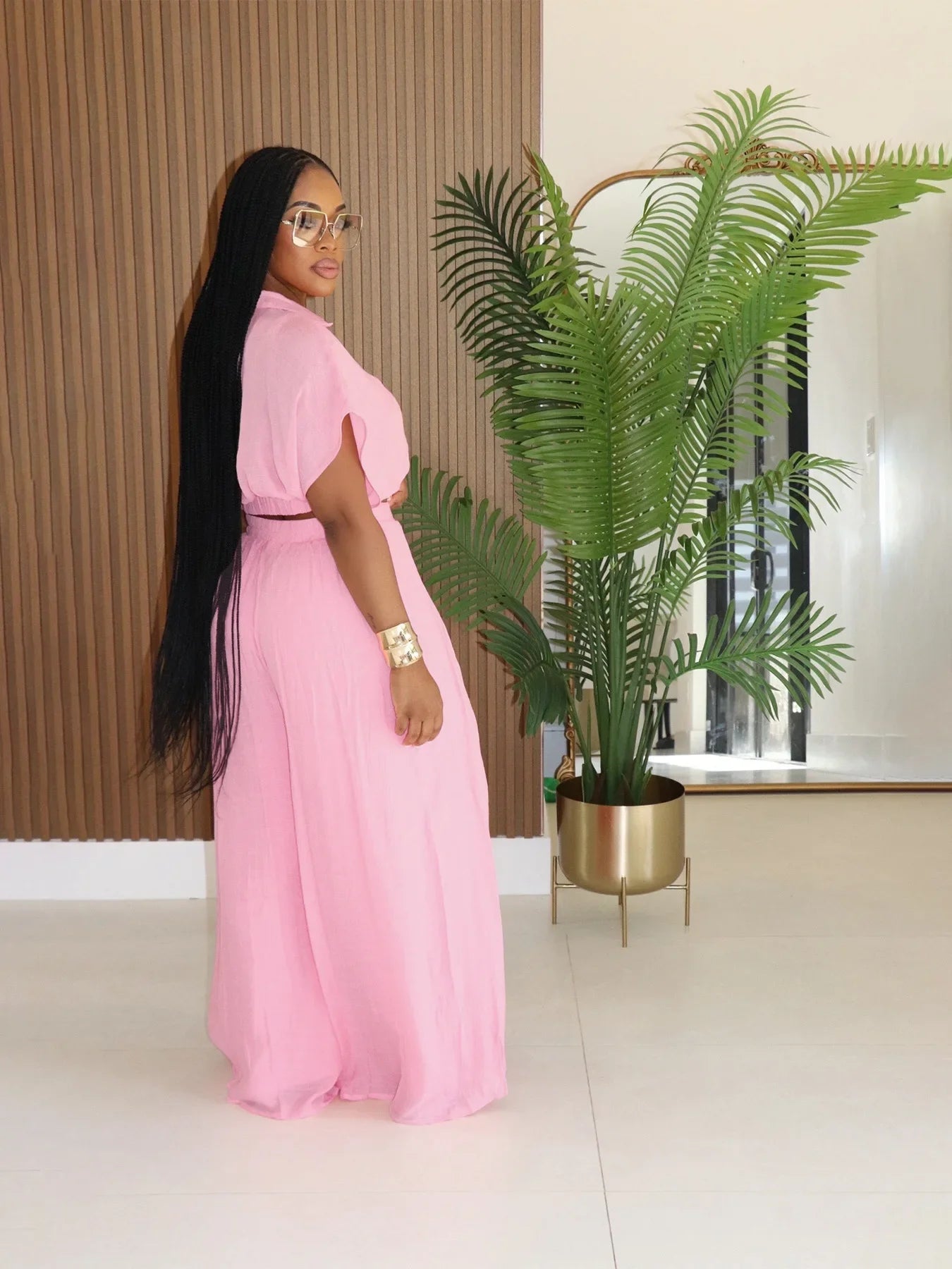 Fashion Summer Women's Set Turn Down Collar Blouse Top and Wide Leg Pants Suit 2025 Two 2 Piece Sets Outfit Tracksuit