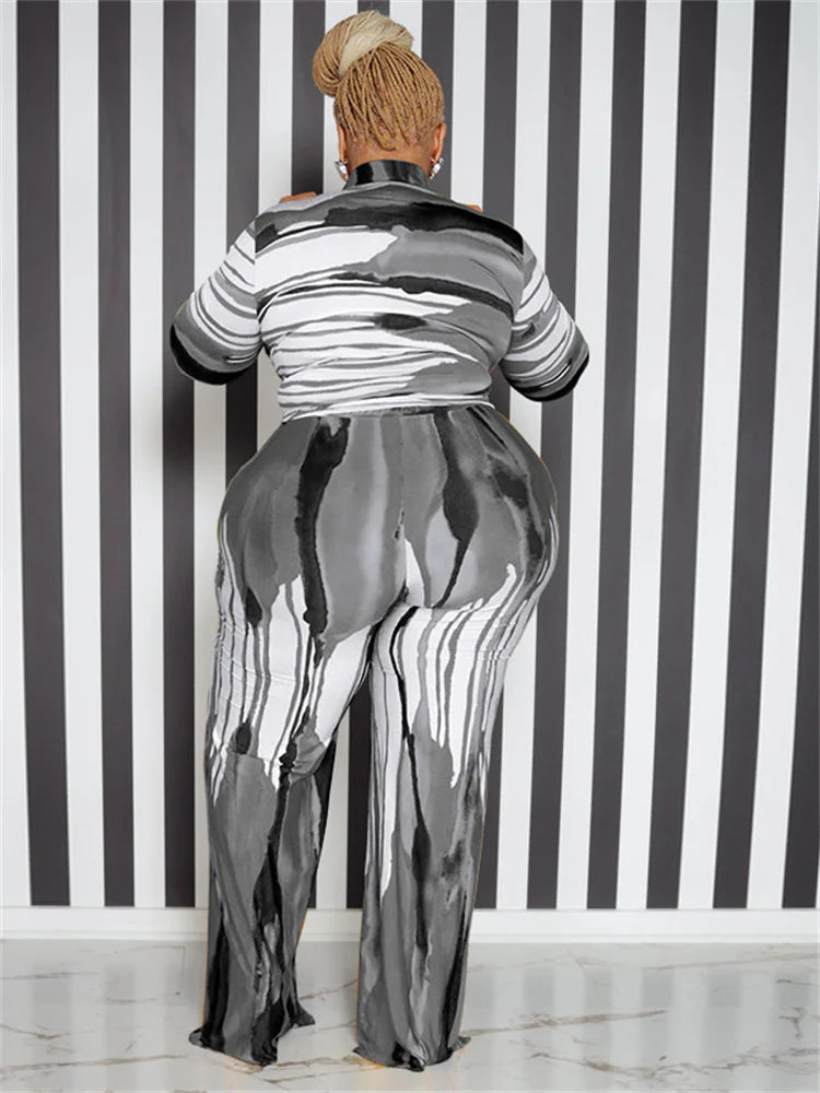 Wmstar Plus Size Two Piece Outfits Women Fall Clothing Tie Dye Top and Pants Leggings Matching Set Wholesale