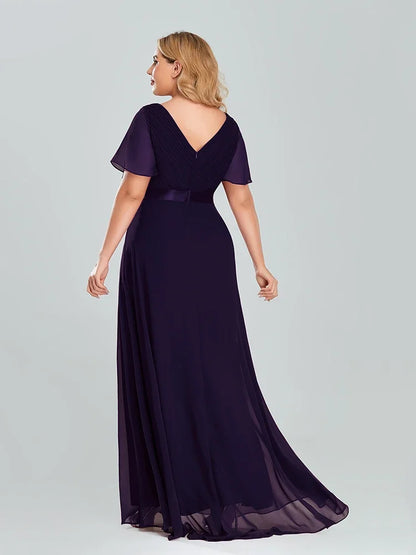 Prom Dresses Plus Size Evening Dresses Long  Elegant A Line V Neck Ruffles Chiffon Formal Wedding Party Dress Robe De Soiree