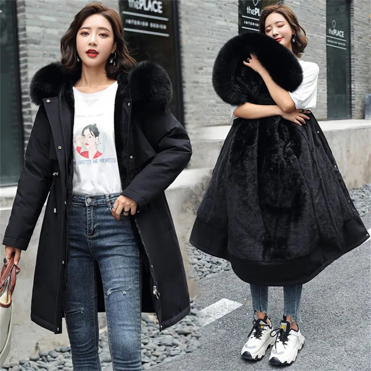 Winter Parka Jacket For Women 2025 New In Long Sleeve Clothes Fashion Hooded Vintage Coat Thick Warm Casual Medium Length Coats