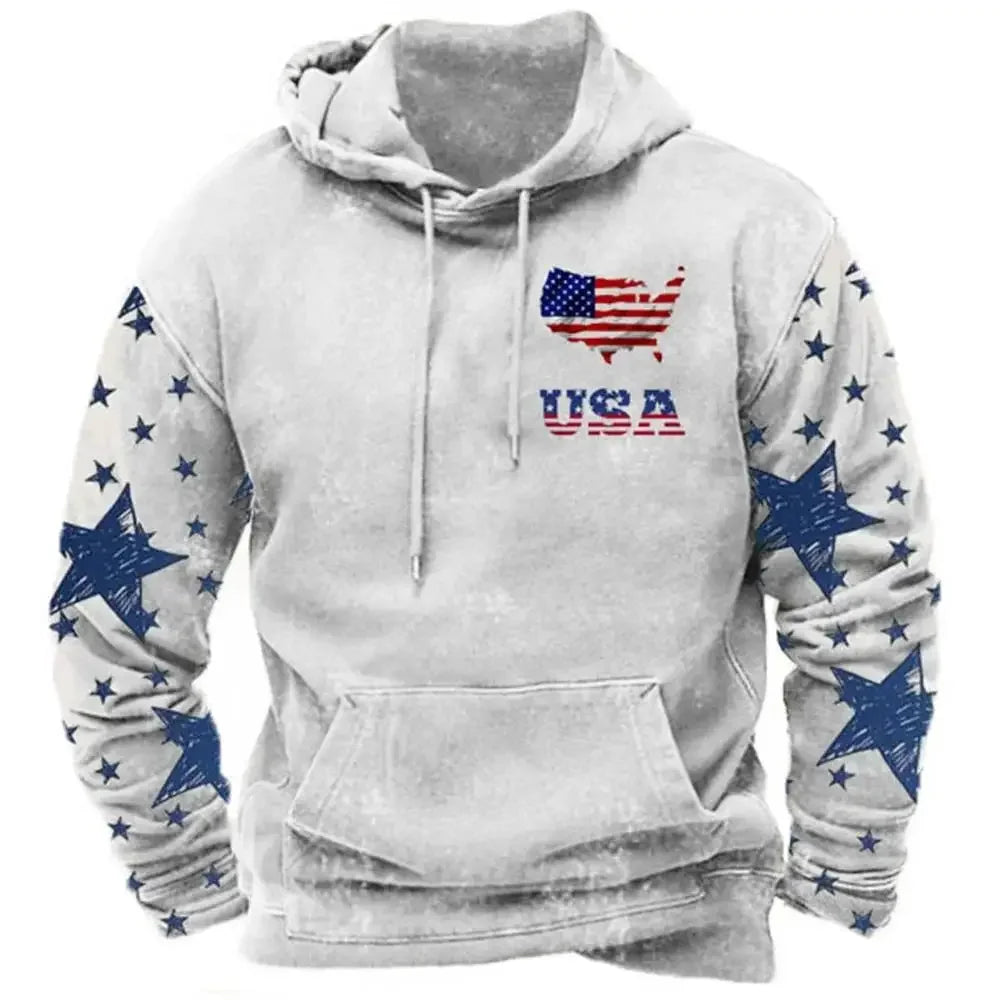 Fashionable American Flag Printed Men's Hoodie Trendy Harajuku Retro Clothing Spring and Autumn New Hoodie Sportswear
