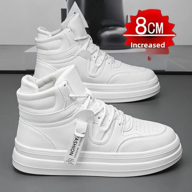 New Autumn/Winter Men's Casual Sneakers 12cm Increased Height 10cm Thick Sole White Shoes High Top Rubber Base Male Footwear
