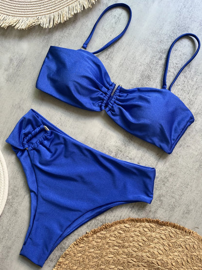 Bandeau Bikini Push Up Women Swimsuits 2024 Sexy Female Swimwear Brazilian Bikini Set Thong Biquini Swim Suits Solid Beachwear