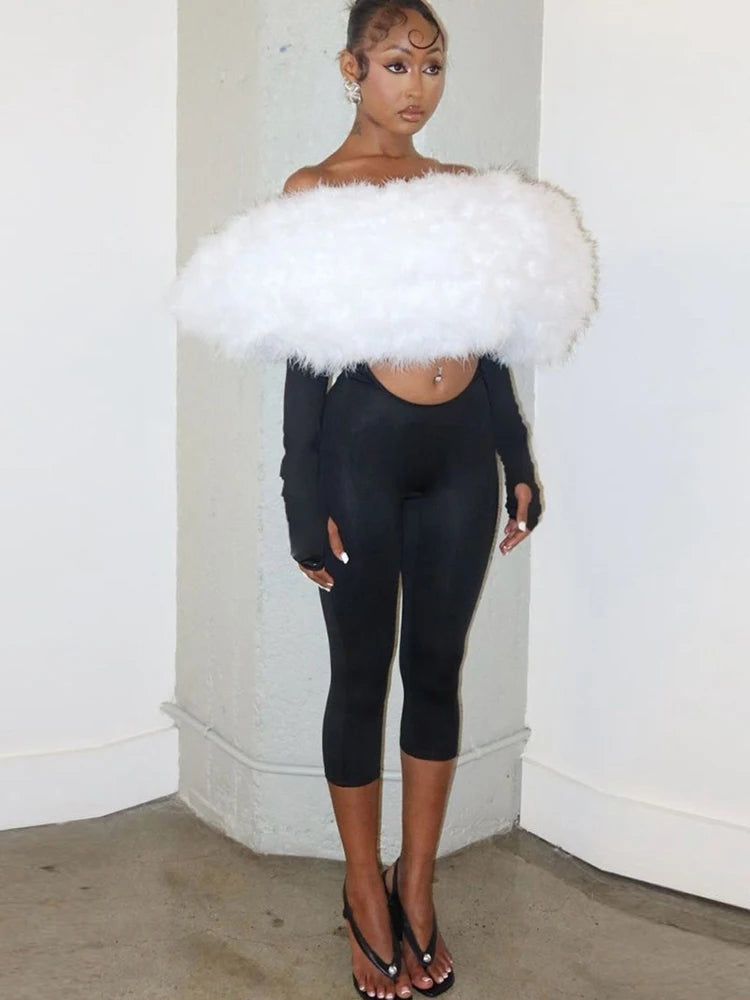 Sisterlinda Furry Patchwork Jumpsuit Woman Slash Neck Sexy Hollow Full Sleeve Backless Peach Hip Hottie Street Fashion Overalls