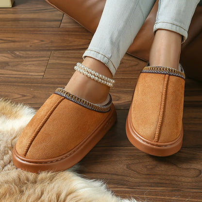 Pantoufles D'hiver Chaudes Pour Femmes, Intérieur En Peluche, Semelle Épaisse Antidérapante, Chaussures De Maison Chaudes Brodée