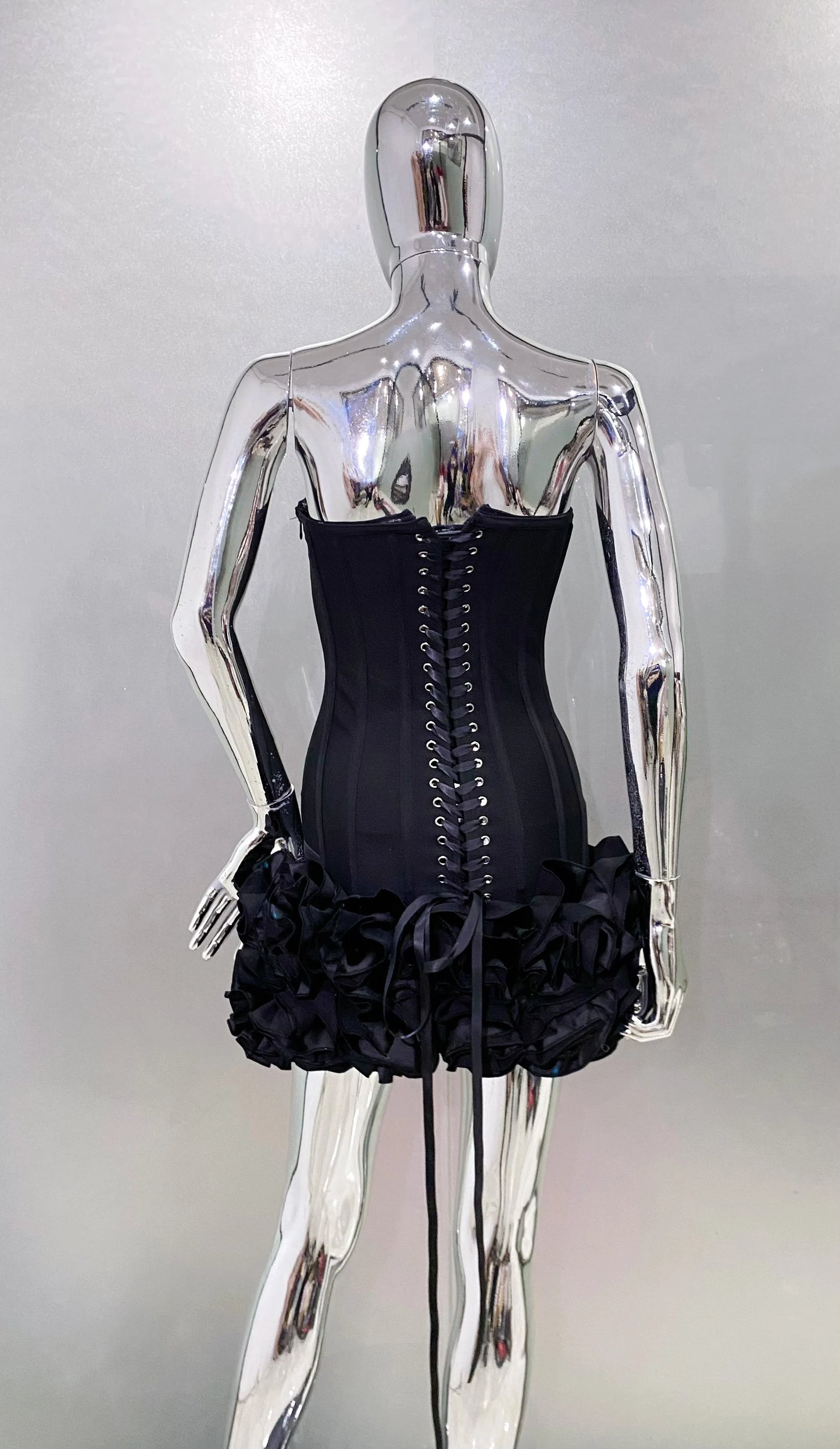 Stereoscopic Flowers Back Laceing Strapless Red Bandage Mini Evening Dress Sweet Woman Birthday Party Dress Performance costume