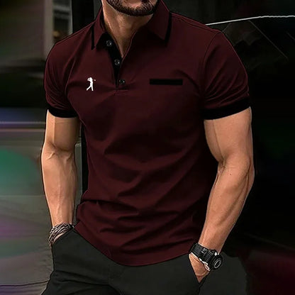 Spring Summer Men Clothes Short Sleeve Turn-down Collar Polo Shirt Fake Pocket Print Business Casual Polo Shirt Resilient Tops