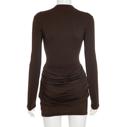 Mozision Long Sleeve Ruched Sexy Mini Dress Women Autumn Winter New Elegant High Waist Bodycon Club Party Dresses Female