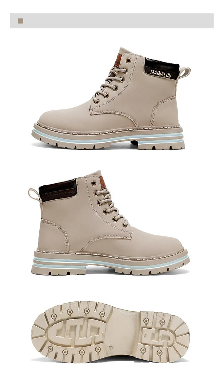 Classic Men High Top Boots High Quality Yellow Leather Boots Fashion Outdoor Sneakers Men Lace Up Non-Slip Ankle Boots for Men