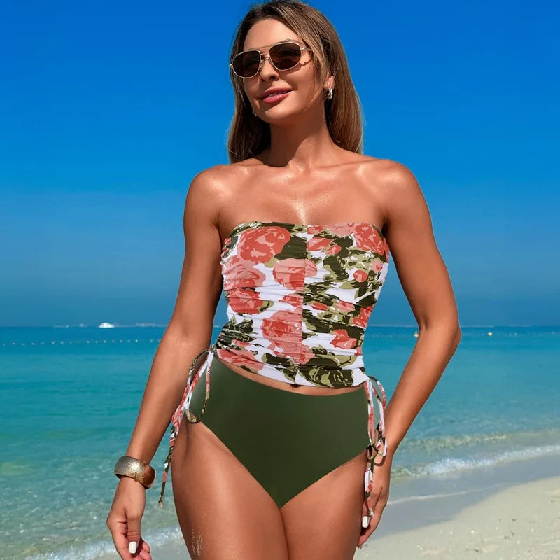 Bikinis 2025 Women 2pcs Bikini Set Floral Print Crop Top with Briefs Summer Beach Wear Swim Outfits  Swimming Bathing Suits