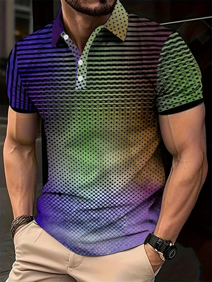 Summer Men's 3D Striped Polo Shirt Oversized Short Sleeve T Shirt Breathable Men's Clothing Casual Sports Street Mens Polo Shirt