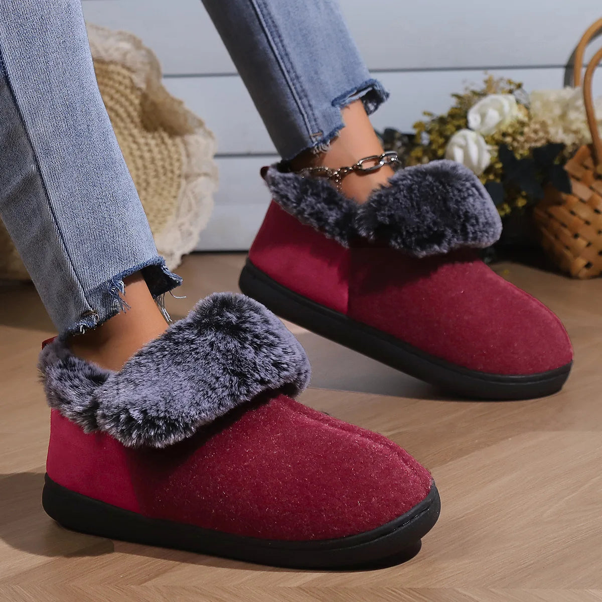 Smile Pop New Men Plush Slippers Indoor Fluffy Fur Home Men Slippers Outdoor Warm Closed Soft Non-slip Fuzzy Winter Men Shoes