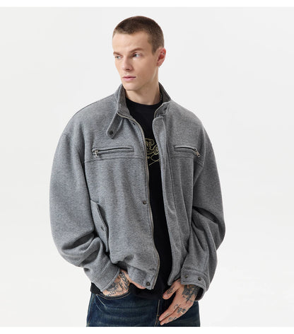 Autumn Winter Woolen Bomber Jacket Men Stand Collar Vintage Fashion Loose Casual Short Cargo Jacket Korean Streetwear Coat