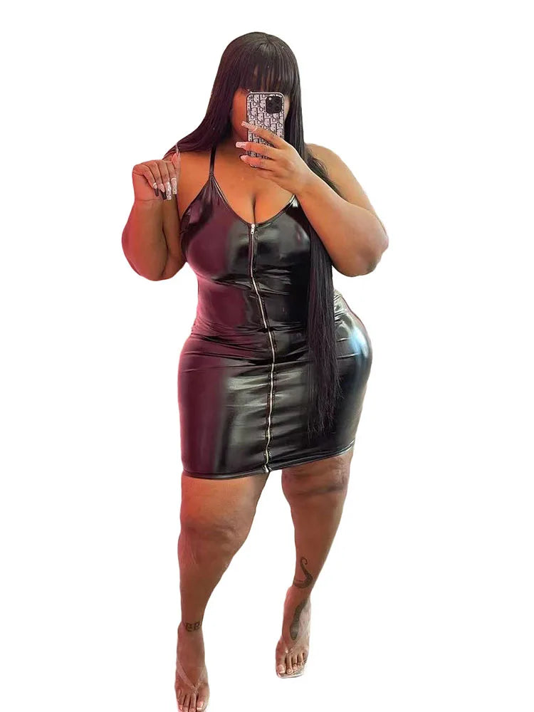 Plus Size Dresses 5xl Woman Clothing Plus Leather Bodycon Dress Pu Clubwear Sling Sexy Short Dress Wholesale Bulk Dropshipping