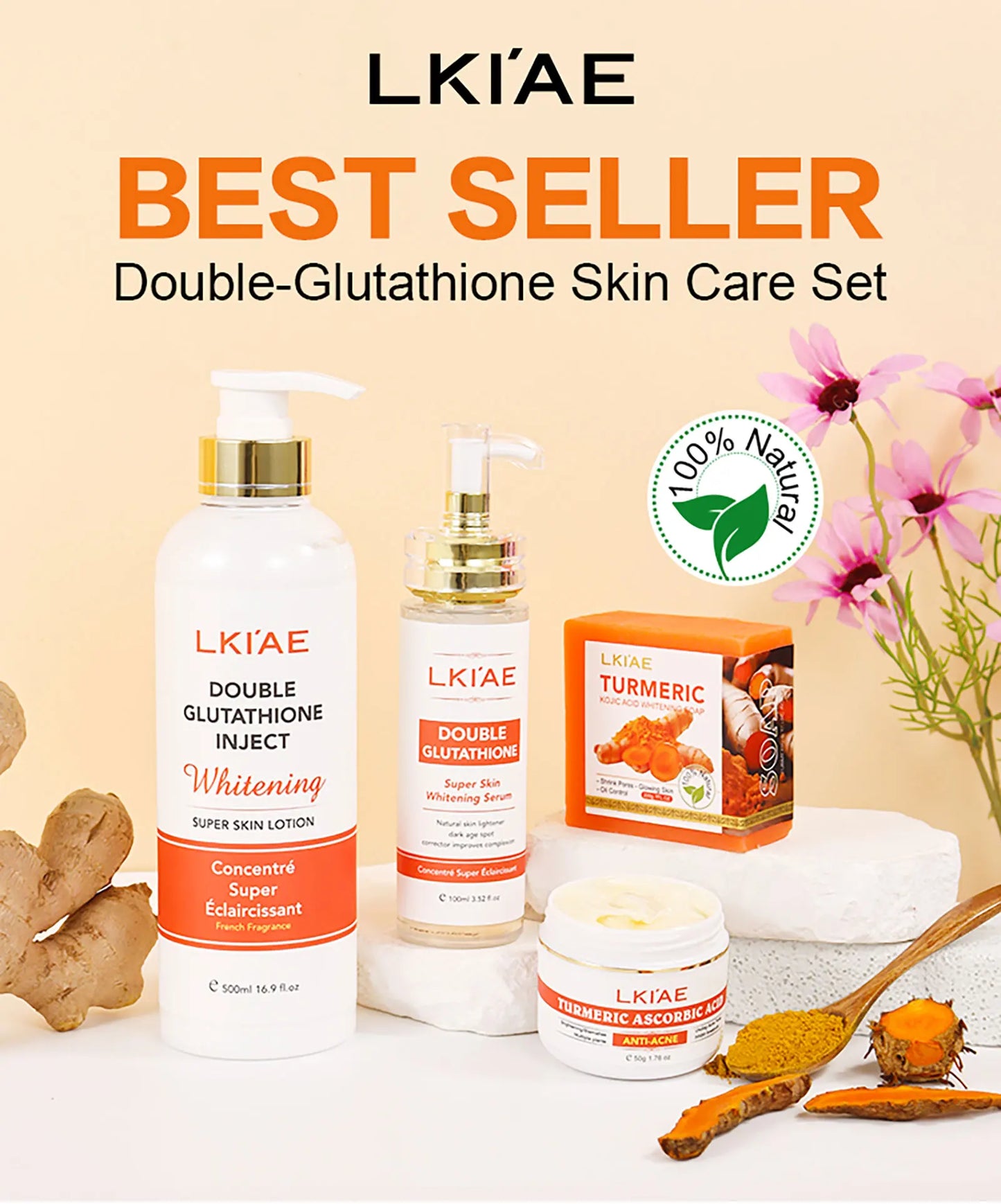 AILKE Lightening and Acne Removal Skin Care Range, With Double Glutathione, Vitamin C, Hydrating, Smooth Skin, Even Skin Tone