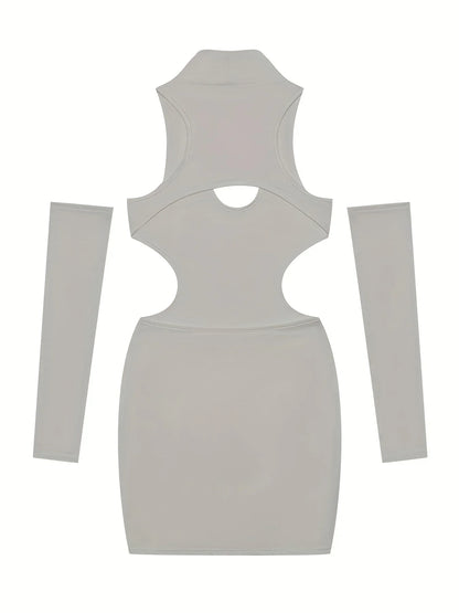 Spring Summer New European and American Solid Color Sexy Hollow Hanging Neck Tight Wrapped Hip Dress