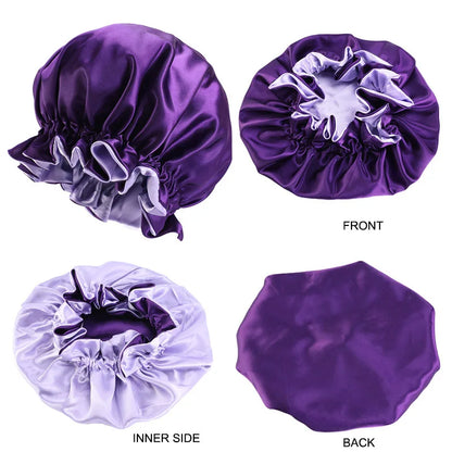 Lady Silk Night Sleep Hats Double Layer Head Cover Fashion Shower Cap Adjustable Silk Satin Bonnet For Women