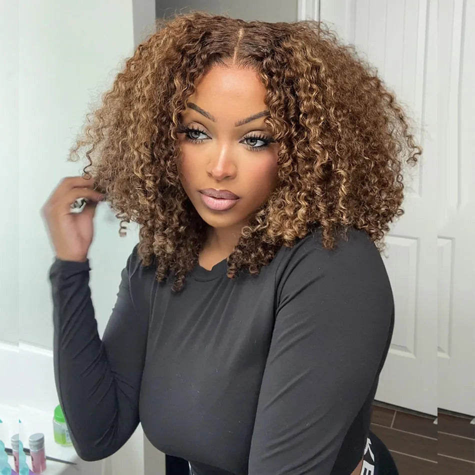 NEW 10A 6x5 Glueless Lace Human Hair Wigs Ready To Wear And Go Short Curly Ombre Highlights Brown Blonde Ginger 99J Colored Wigs