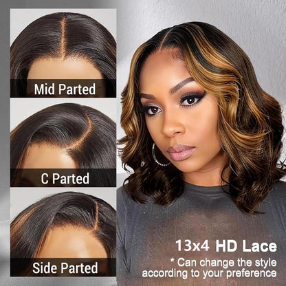 1B/30 Highlight Bob Wig Human Hair 13x4 Ombre Lace Front Wigs Human Hair 180% Body Wave Short Bob Brown Colored Human Hair Wigs