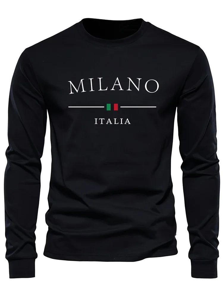 Men's Spring And Fall Fashion Casual Long-sleeved T-shirt Loose PARIS Letters Printed Pullover Round Neck Long Sleeve Sweatshirt