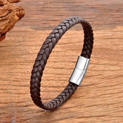 Simple Classic Stainless Steel Bracelet for Women Men Genuine Braided Leather Bangles Special Birthday Party Couple Jewelry Gift