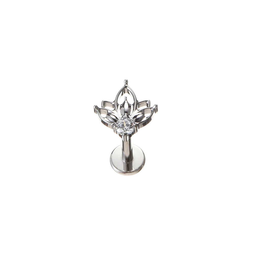 QM ASTM F136 Titanium Internally Threaded Half Lotus Top Labret Tragus Flat Helix Earring Piercing Jewelry