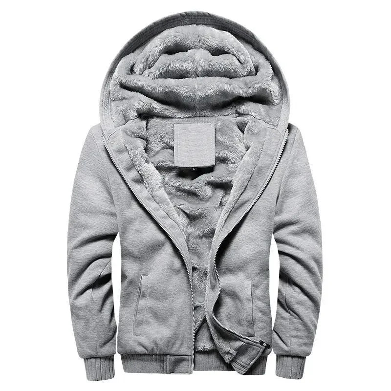Men's Warmth Hooded Fleece Lined Thickened Baseball Jacket Sweatshirt Korean Style Sporty Top Winter Autumn Seasonal Wear