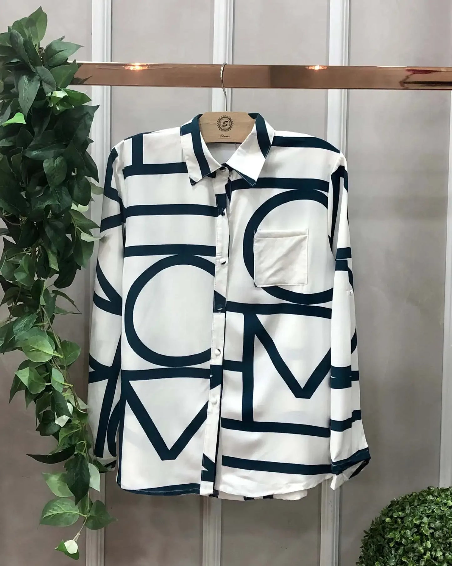 Women Geometric Print Shirt, Spring and Autumn Fashion Long-sleeved Shirts, Camisa Girls Chemise Size S M L XL XXL