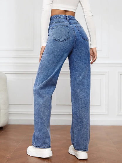 High Waist Straight Leg Jeans for Women New Style Cross-Border High Waist Slim Fit Long Jeans Trendy Women's Denim Pants