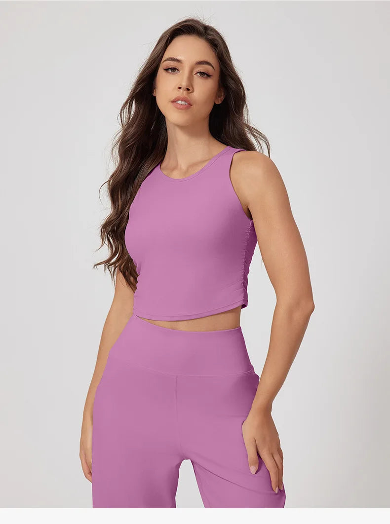 New Women Sportswear Yoga Set Sport Suit Gym Workout Clothes Gym Vest Crop Top High Waist Straight leg Pants Fitness Sports Wear