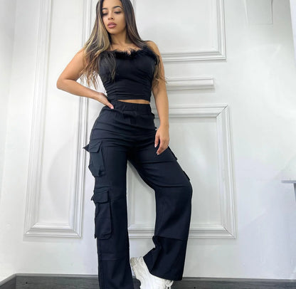 New Straight Cargo Pants Women High Waist Baggy Trousers Casual Wide Leg Slim Vintage Y2K Streetwear Pocket Fashion Casual Pants