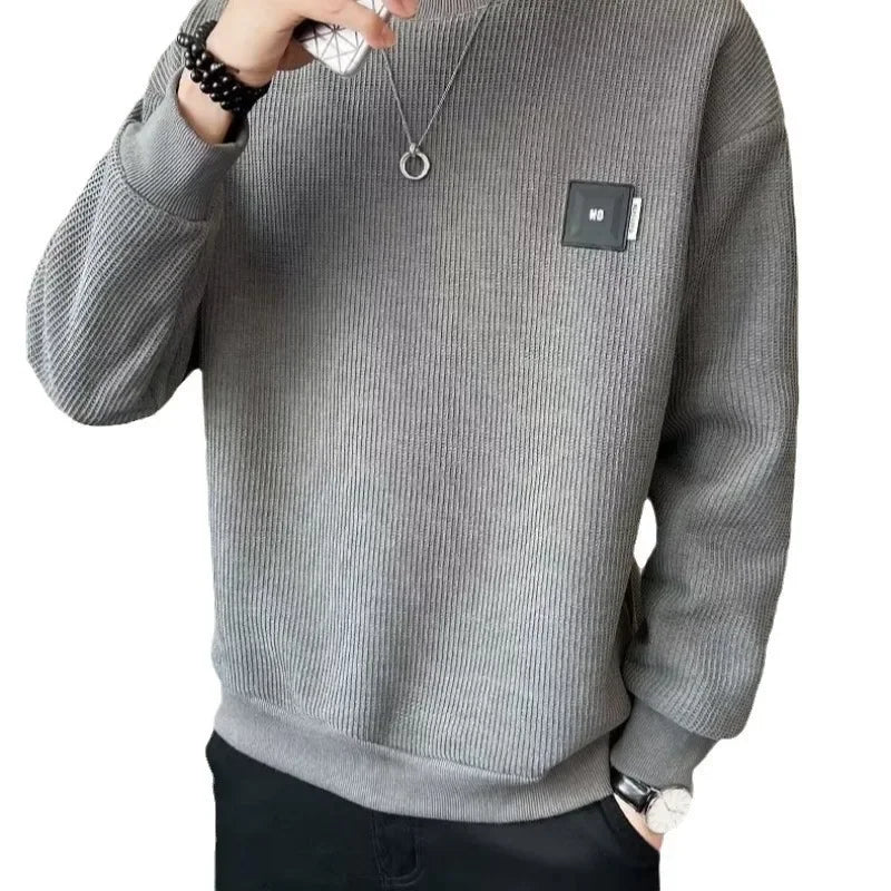 Loose round Neck Texture Pattern Men's Hoodie Solid Color Casual Autumn Wear Comfortable Breathable Street Style Sweatshirt