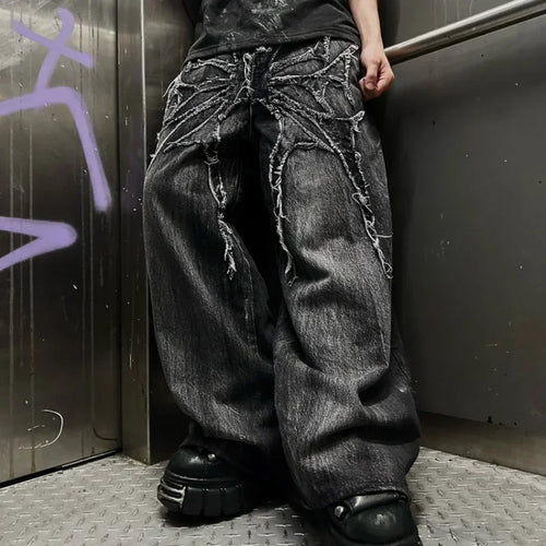 2025 New Gothic Retro Oversized Baggy Fit Unisex Mopping Pants Y2K  High Street Spider Embroidered Patch Hip Hop Streetwear