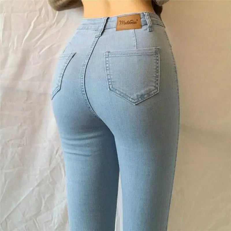 Women's Casual Simplicity Solid Color High Waist Ninth Pants Women Clothes Office Lady All-match Fashionable Jeans Trouser