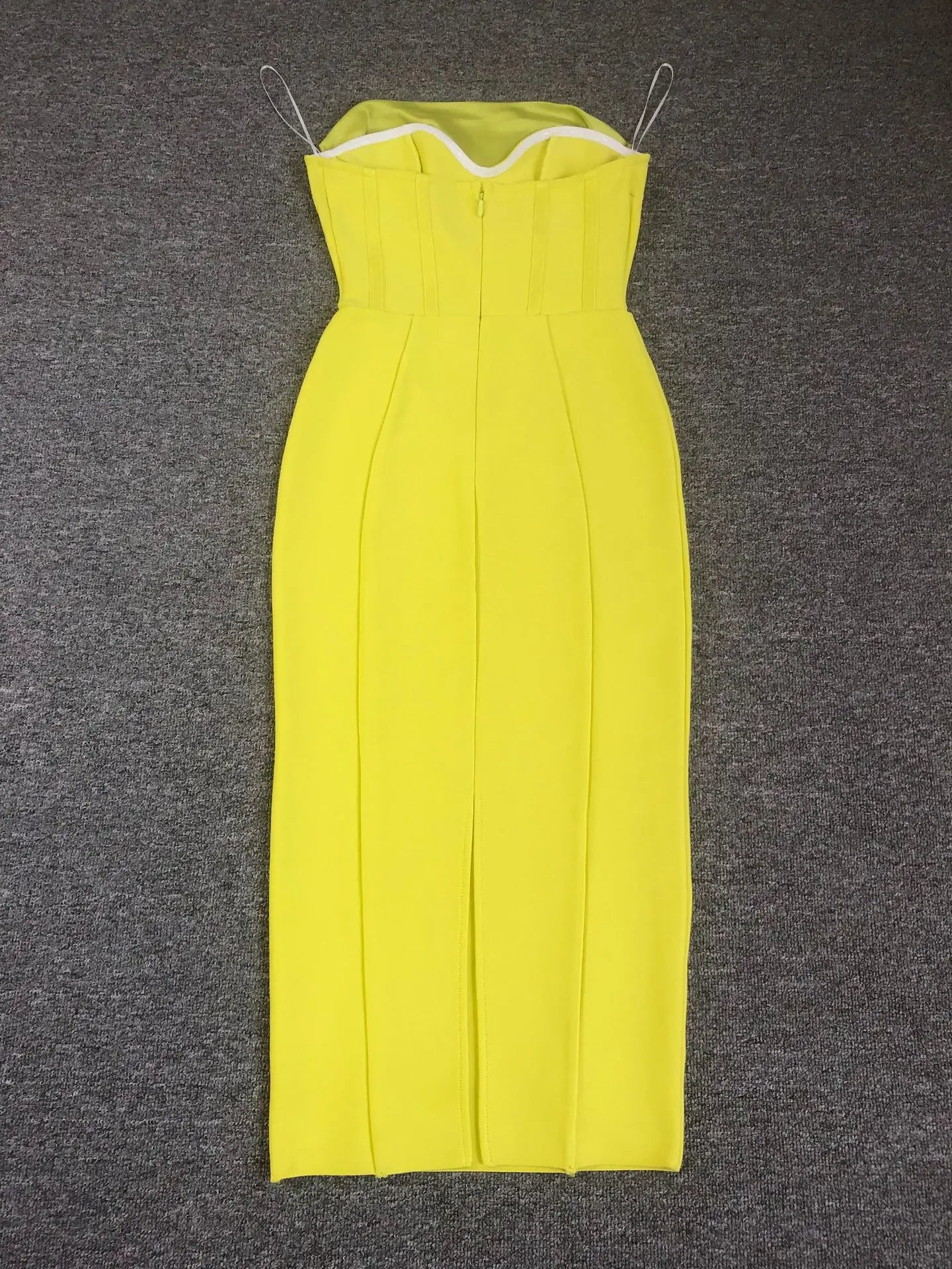 New Women Celebrity Sexy Strapless Split Green Midi Bodycon Bandage Dress Evening Stage Performance Dress Vestido