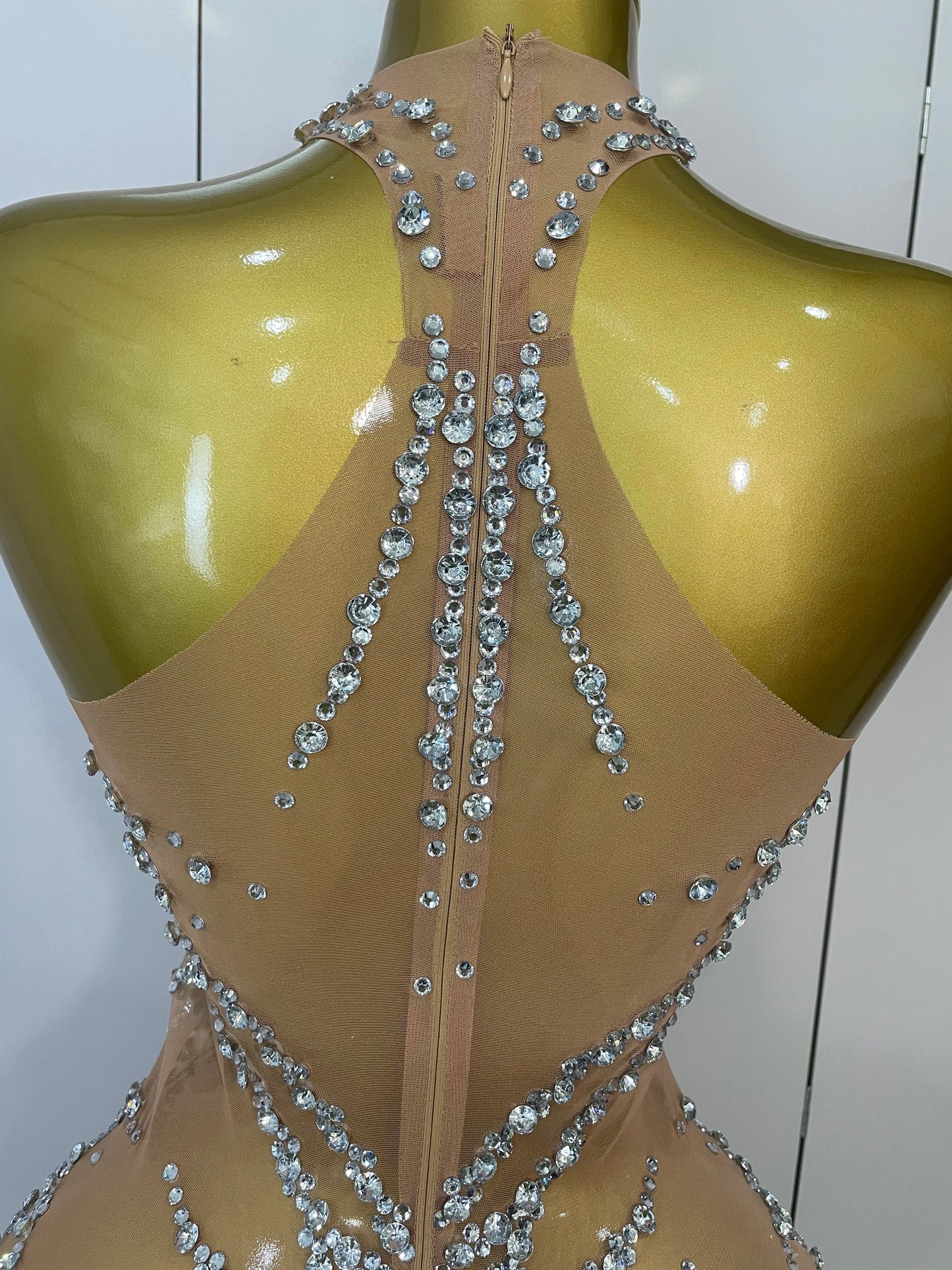 STOCK Sparkly Rhinestones Sexy Mesh See Through Dress Party Evening Prom Celebrate Birthday Dress Singer Dancer Show Stage Wear