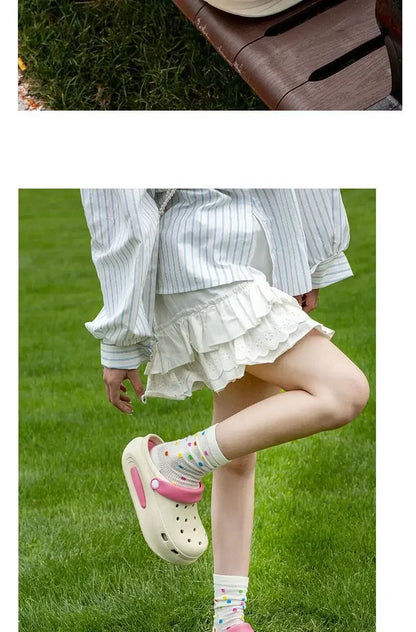 High quality Baotou semi-cool slippers for women, height-increasing, anti-slip, anti-odor, thick-soled beach and seaside crocs