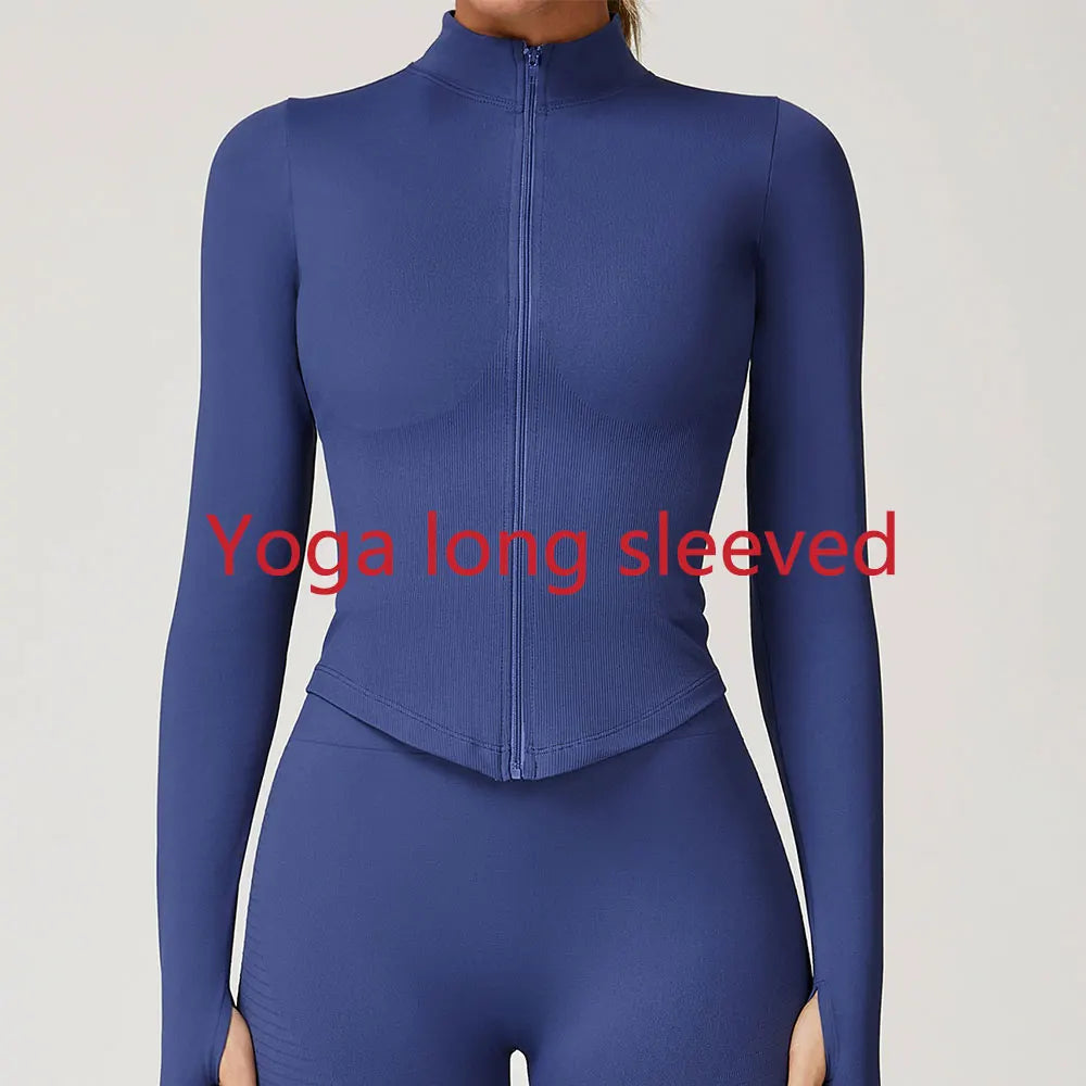 New Women Seamless Zipper Jacket Yoga Long Sleeved Gym Top Yoga Push Up Jacket Fitness Running Workout Sport Coat Women's Shirts