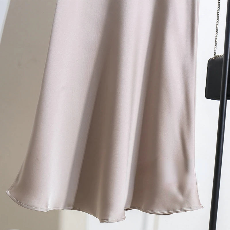 Acetic Satin Fishtail Skirt Woman Korean Fashion Elastic High Waist Skirts for Women Spring/summer 2026 New Slim Long Dresses