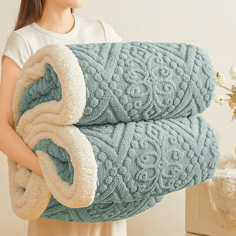 Winter Double Layer Sherpa Blanket Thicken Warmth Blankets for Bed 5D Carved Nap Blanket Quilt Plush Fuzzy Flannel Fleece Quilts