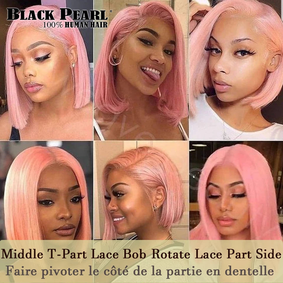 Pink Bob Wig Silky Straight Lace Front Human Hair Wigs For Women Short Bob Transparent Lace Wig Bleached Knots Pre Plucked Pink
