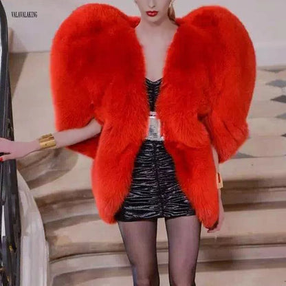 2025 Women Winter Furry Red Heart Faux Fur Coat Female Plus Size Sleeveless Plush Jacket Lady Large Loose Warm Fluffy Cardigan