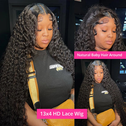 CEXXY 300% High Density Deep Wave 13x6 HD Lace Frontal Wig Brazilian Curly Water Wave Lace Frontal Wigs 36 Inches For Women