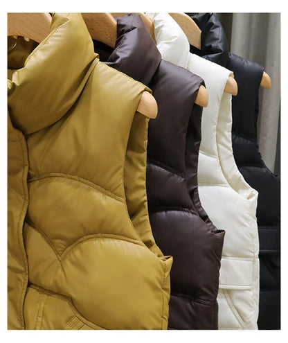 Down Cotton Vest Women 2025 New Autumn Winter Fashion Stand Collar All-Match Warm Sleeveless Waistcoat Jacket Ladies Female Tops