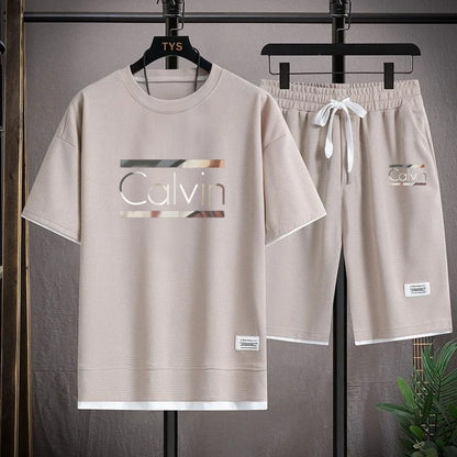 High Quality Men's Korea Comfortable and Summer  Fashion Print Sports Suit Fitness Jogging Daily Casual Wear Beach Shorts Set