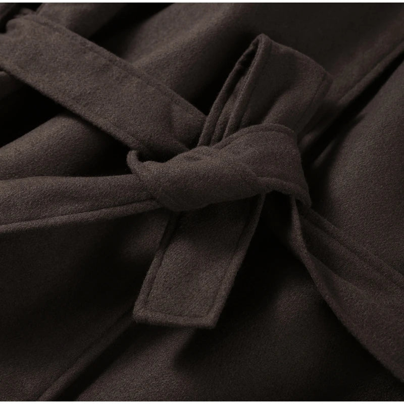 Elegant Fleece Women's Coats Solid Stand Long Sleeve Belted Lace-Up Button Jackets 2025 Autumn Winter Outerwear Female Tops