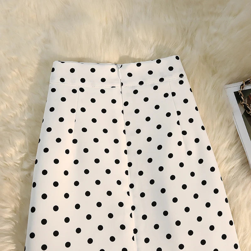 Seoulish Back Split Polka Dot Vintage Women's Skirts Elastic High Waist  Elegant Office Lady Midi A-Line Skirt Female 2026 New