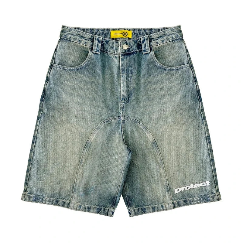 Deeptown Y2k Vintage Harajuku Denim Shorts Women Washed Letter Embroidery Tassels American Retro Jeans Man Baggy Hip Hop Jorts